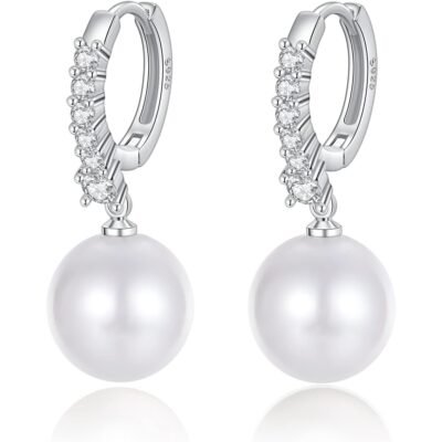 925 Sterling Silver Pearl Drop Earrings for Women | Elegant White Gold Pearl