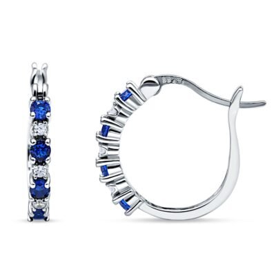 Half Eternity Huggie Hoop Women Earrings Simulated Blue Sapphire