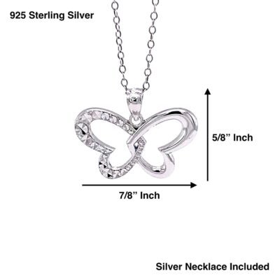 Silver Butterfly Pendant Necklace- 925 Sterling Silver- Silver Adjustable