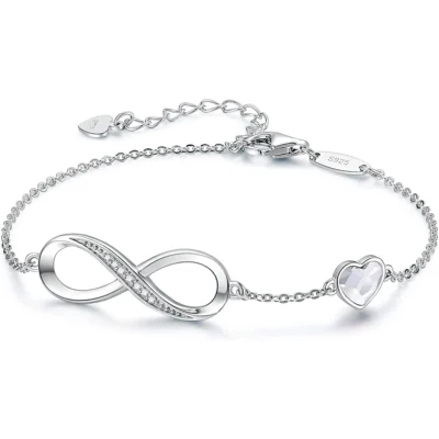 Infinity Heart Symbol Charm Bracelet For Women 925 Sterling Silver Adjustable