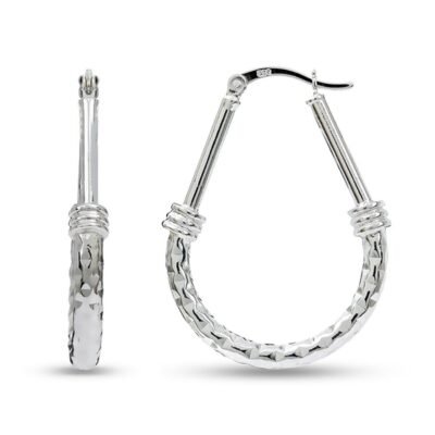 925 Sterling Silver Diamond-Cut Click Top Oval Hoop Earrings Jewelry