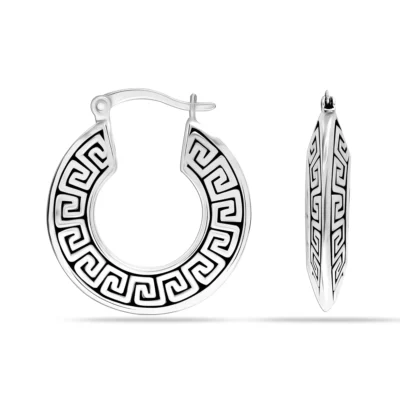 25 Sterling Silver Greek Wall Cut-Out Pattern Click-Top Light-Weight Hoop