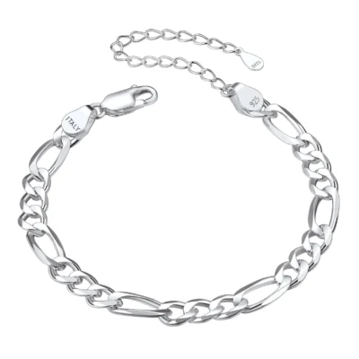 5mm 925 Sterling Silver Figaro Chain Bracelet, Adjustable Dainty Bracelet