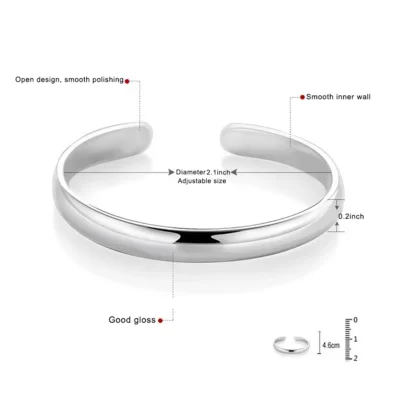 Women Solid 925 Sterling Silver Bangle Adjustable Opening Bracelet Girls