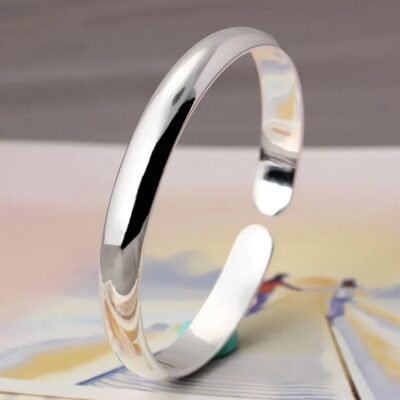 Women Solid 925 Sterling Silver Bangle Adjustable Opening Bracelet Girls